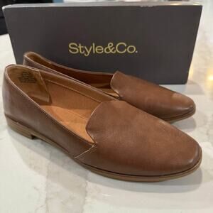 Style & Co Ursulaa Square Toe Slip On Loafers Women's 8M Brown Memory Foam Sole